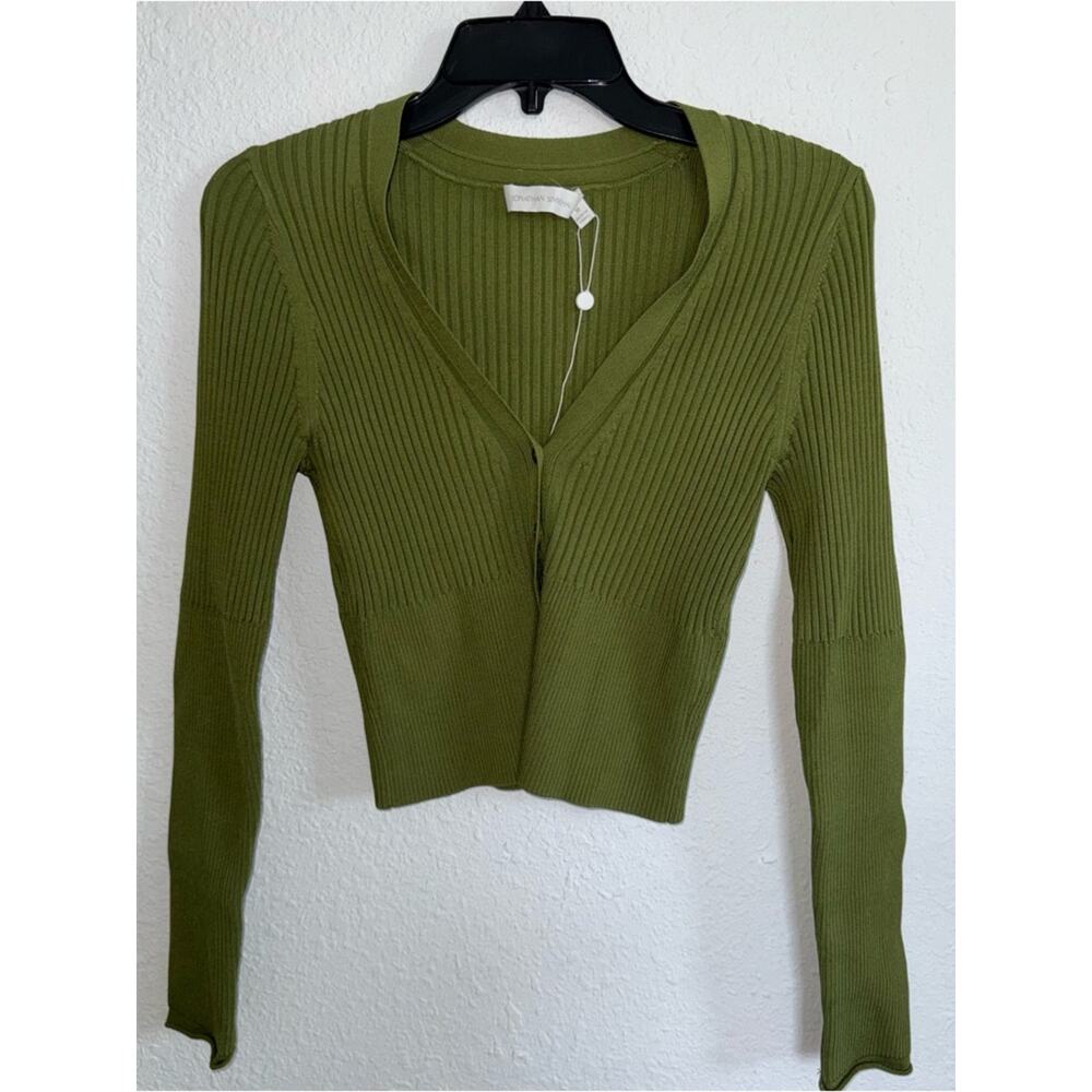 Jonathan Simkhai Ailany Ribbed Knit Cardigan - Olive Green Size M NWOT Old Money - Picture 2 of 5